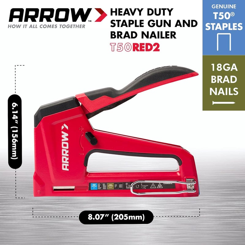 Arrow Fastener Arrow T50RED2 Heavy Duty Manual 2-in-1 Staple Gun and Brad Nailer for Upholstery, Framing, Insulation, Crafts, and Furniture, Red - Image 4